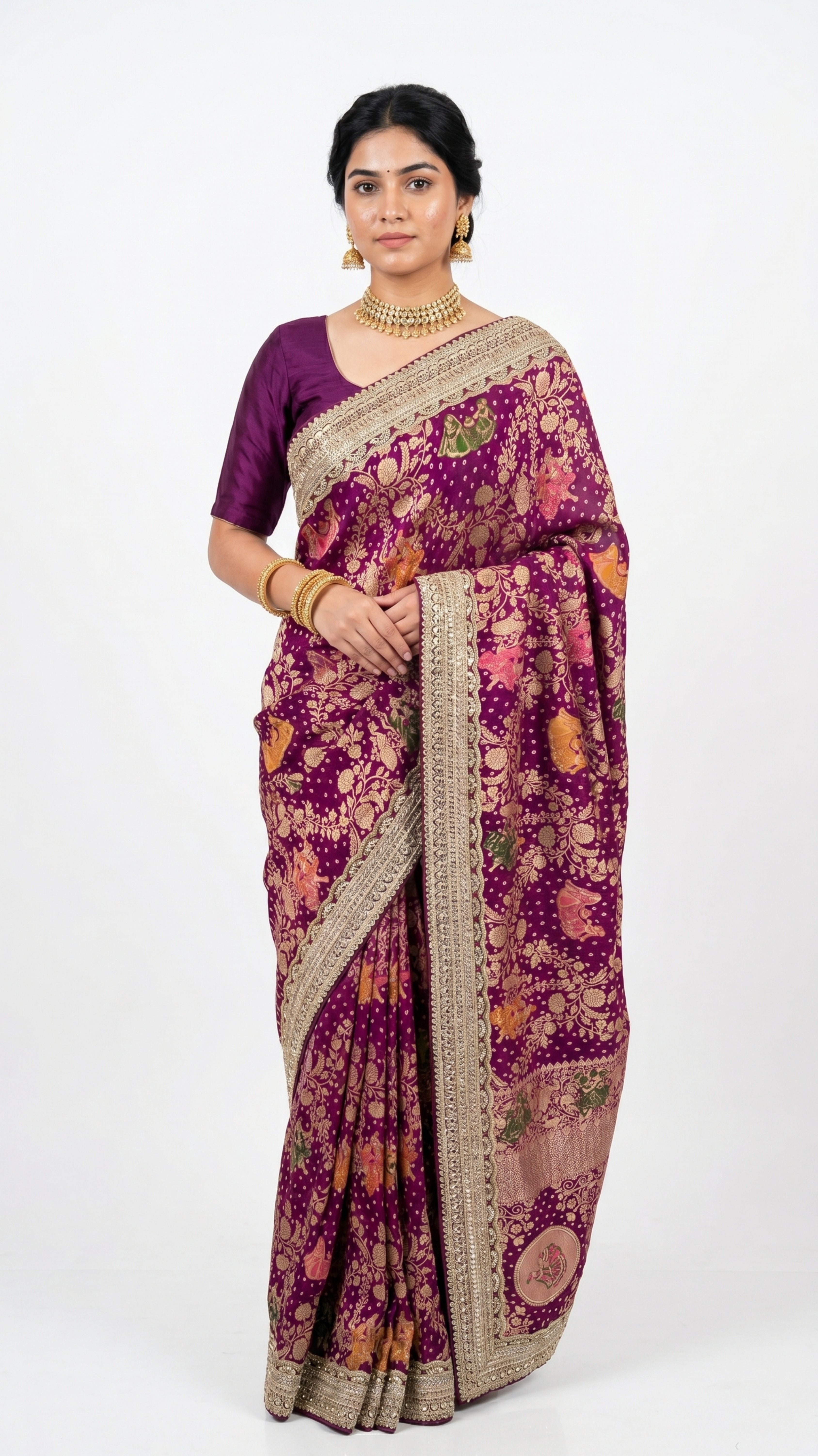 Red Georgette Unstitched Saree with Zari, Cutdana & Sequins Work and Heavy Lace Border